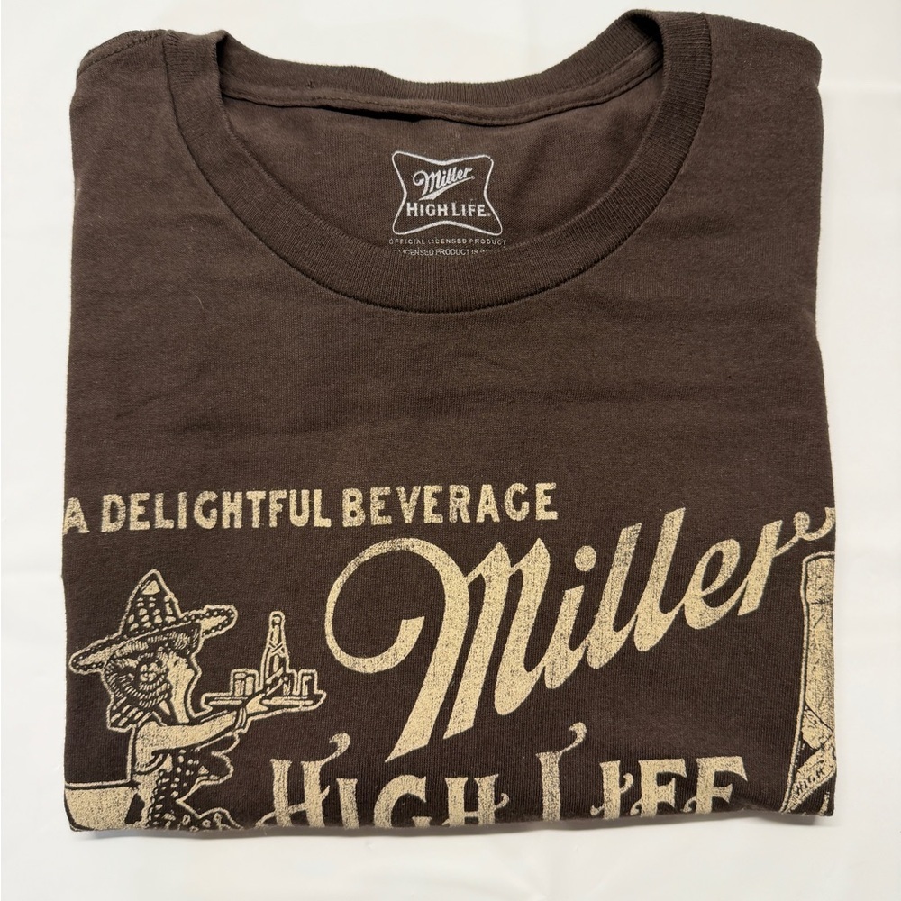 Hybrid Apparel Miller High Life Brown Graphic Tee with Cream Print